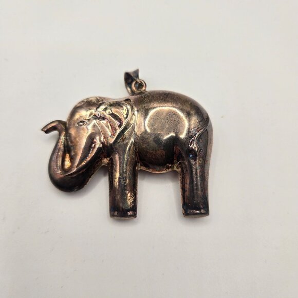 Vintage 925 Sterling Silver Puffy Elephant Pendant Large 2" - Picture 1 of 5